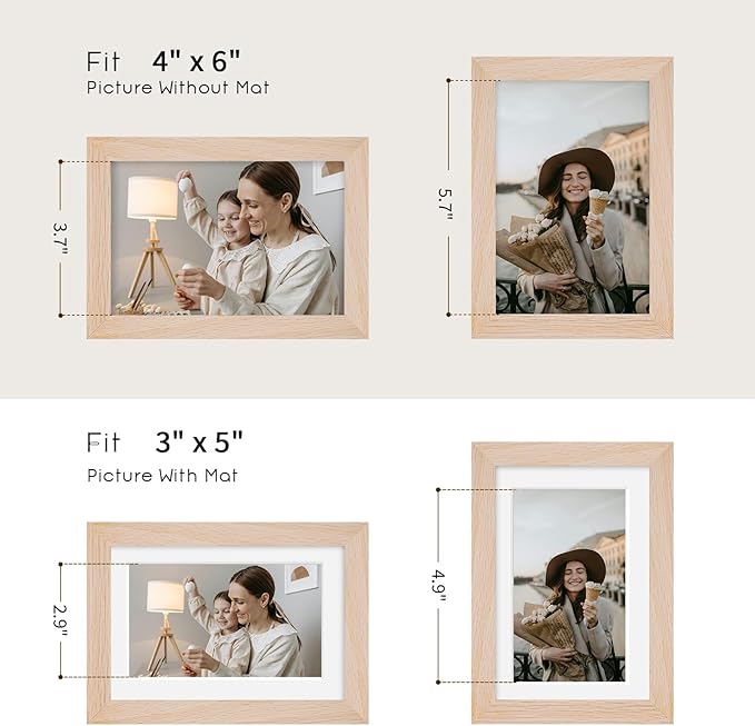 4x6 Oak Wood Picture Frame - 4"x6" Photo Frame, 4x6 Picture Frame Wood, Natural Solid Wooden Picture Frames for Wall Art Photo and Prints(3 Pack, Beige)