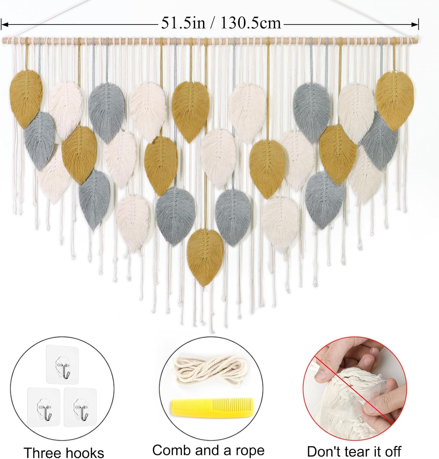 LOMOHOO Macrame Wall Hanging, Large Boho Home Decor,Bohemian Woven Decoration for Bedroom Living Room Apartment Dorm Gallery Perfect Handmade Gift Ideas (51.5" W x 33.5" L)