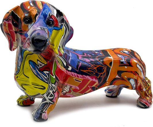 FUNSXBUG Colorful Dachshund Dog Statue Art Figurines Sculpture Collectibles Home Office Desktop Decor Outdoor Garden Display Decoration (Dachshund Dog 1)