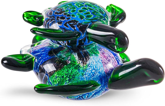EUSTUMA Hand Blown Glass Sea Turtle with Babies Figurines,Sea Animal Ornament for Home Decor,Sea Animals Collection for Birthday Gift,Glass Tortoise Sculpture