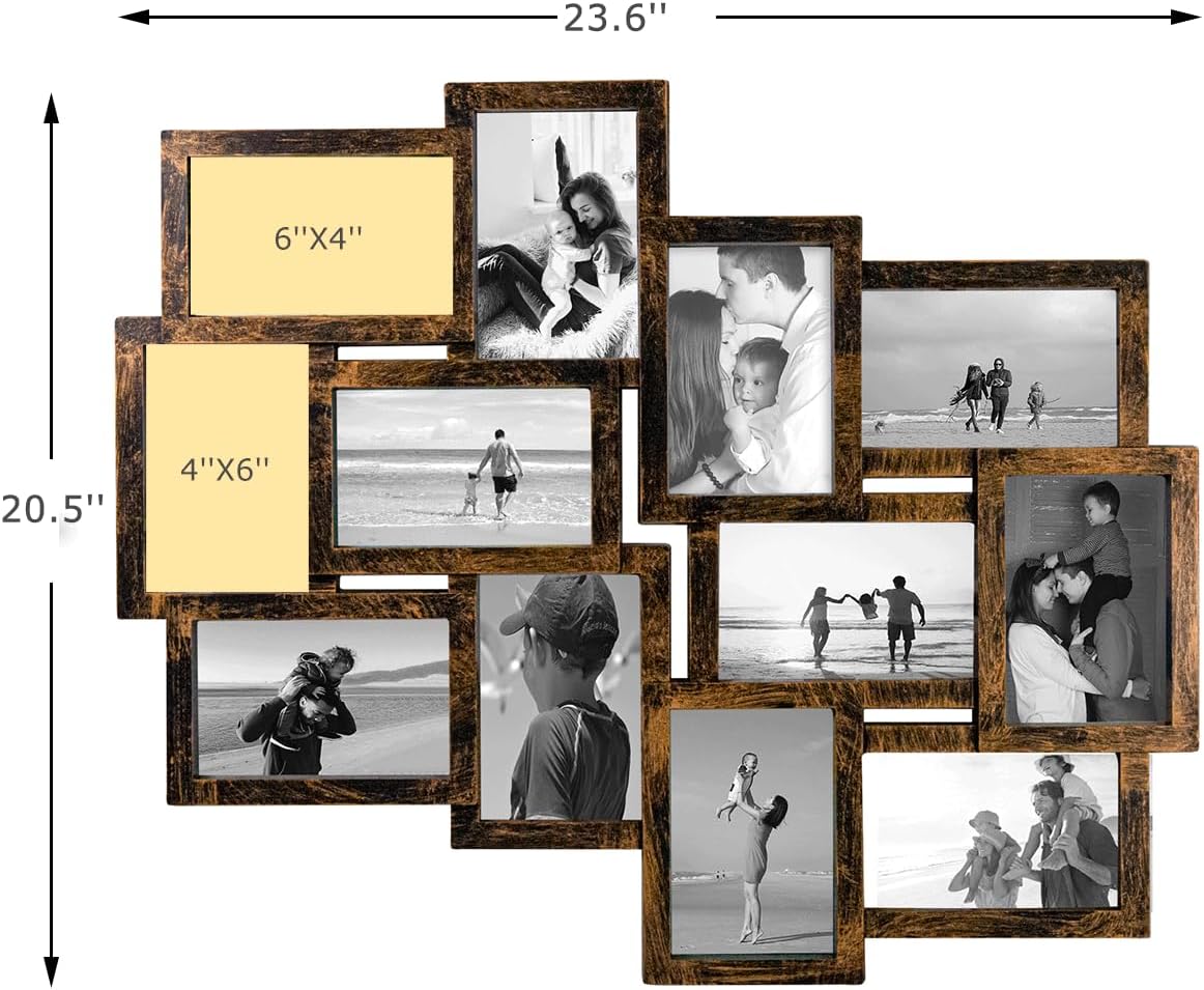 Jerry & Maggie 12 Opening Collage Picture Frame, Multi Picture Frame for Wall, 4x6 Inches, Plastic Wall Picture Frames for Living Room, No Assembly, Golden