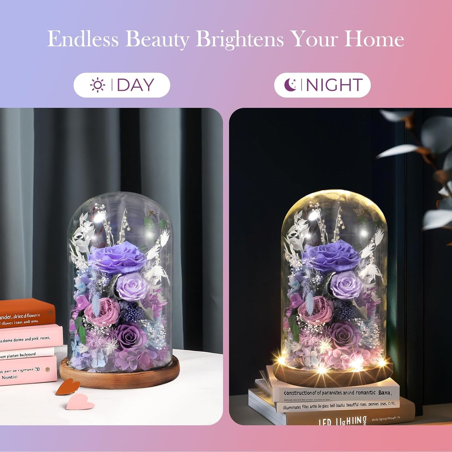 Eternal Rose Lilac Purple Flower Preserved Long Lasting Stable Color Natural Material Symbol of Everlasting Love for Wife Mothers Select Anniversary Rose Gift Birthday Present