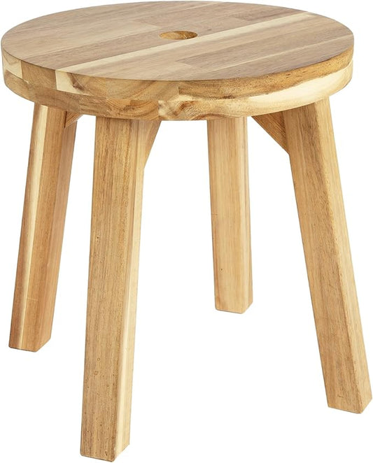 Nakina Stool 12" with Drain Hole – Acacia Wood, Compact & Water-Resistant for Bathroom, Kitchen & Patio