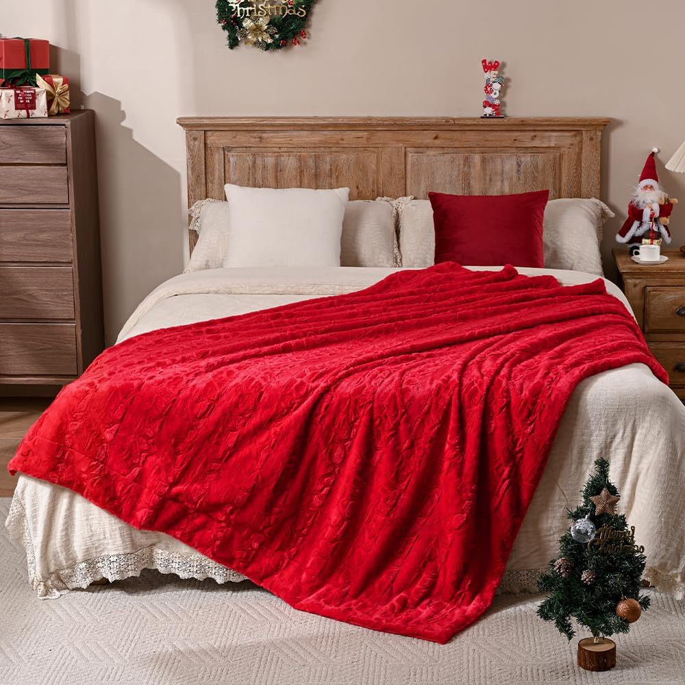 Krifey Oversized Faux Fur Blanket, Super Soft Cozy Blanket, Luxury Fluffy Throw Blanket Fuzzy Bed Throw, Plush Christmas Birthday Gifts for Women, Room Home Dorm Decor, Red, 60" x 80"