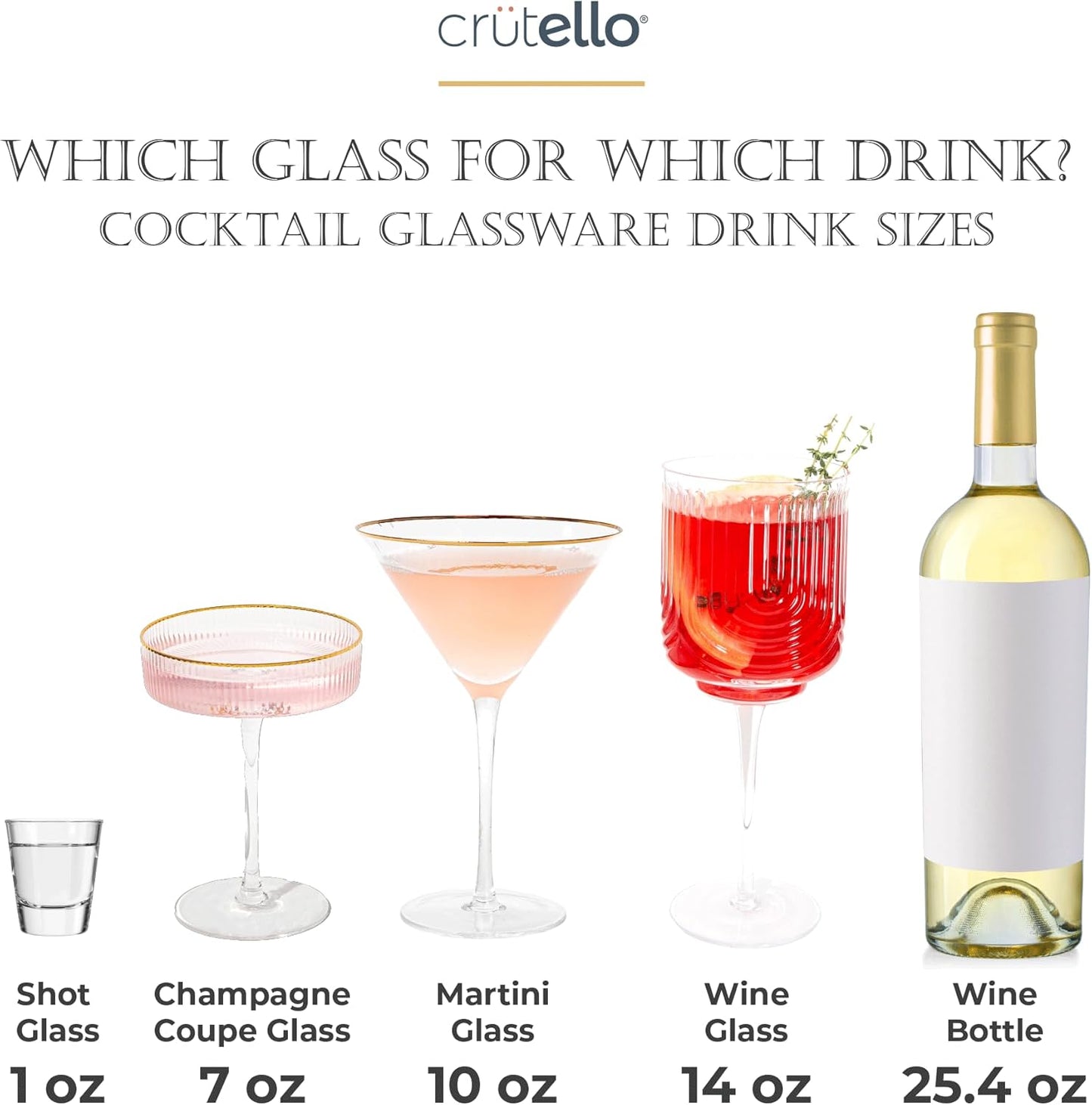 Crutello Vintage Wine Glasses Set of 4-14 oz Glass Sets - Fancy Unique Art Deco Glassware - Long Stemmed Fun Drinking Glasses for Red and White Wine, Cute Cocktail, or Fun Mocktails