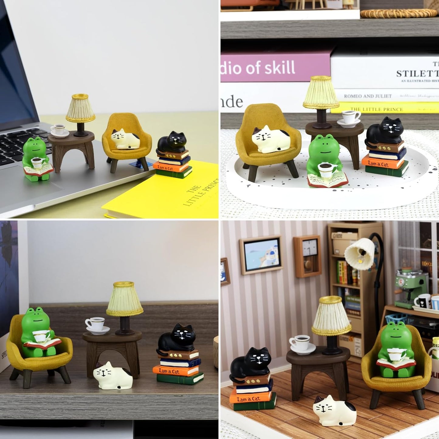 Cute Mini Frog and Cat Figurine for Office, Home Decoration Perfect Cute Frog and Cat Gift