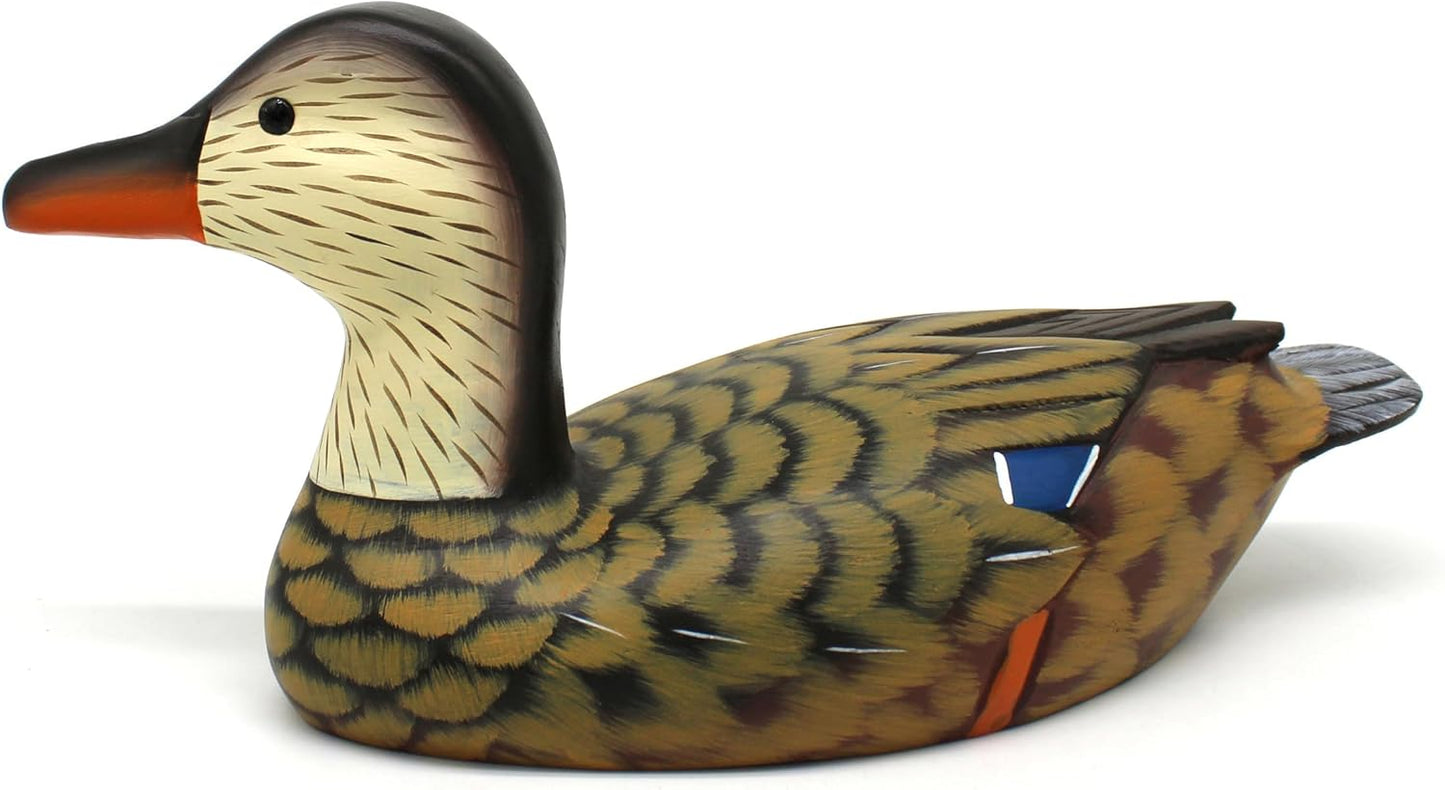 CVHOMEDECO. Primitives Hand Engraving and Painted Wood Duck Decor Farmhouse Figurine Mallard Decorative Accent, 13 Inch, Brown