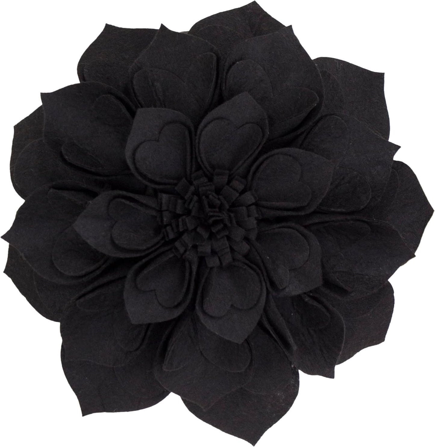 Fennco Styles Handmade 3D Heart-Shaped Petals Flower Decorative Throw Pillow Cover Only - 13" Round Black Floral Pillow Case for Couch, Home Décor and Holiday, Housewarming Gift