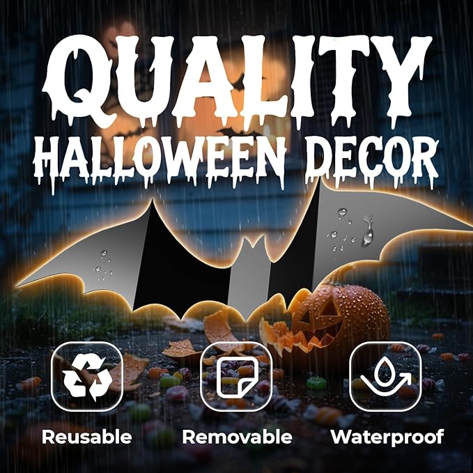 140Pcs Bats Halloween Decor, Spooky Halloween Party Supplies Stickers, 3D Bats Wall Decal, Cute Halloween Decorations Indoor for Bedroom, Bathroom, Home, Door, Window, Office