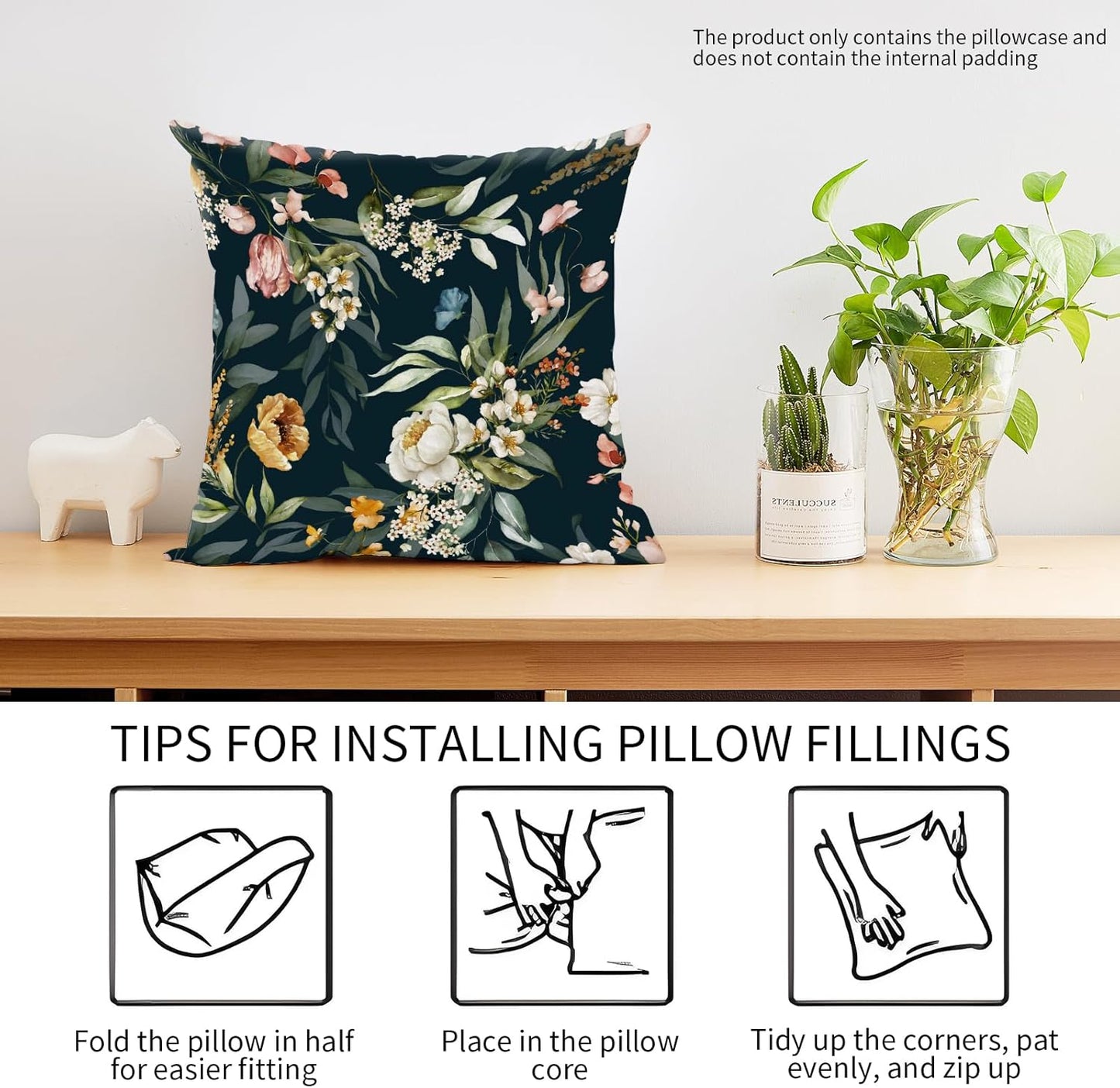 Decorative Throw Pillow Covers 18x18 Inch, Cute Home Decor for Living Room Outdoor Funny Pillowcase Polyester Cushion Case Dark Floral Navy