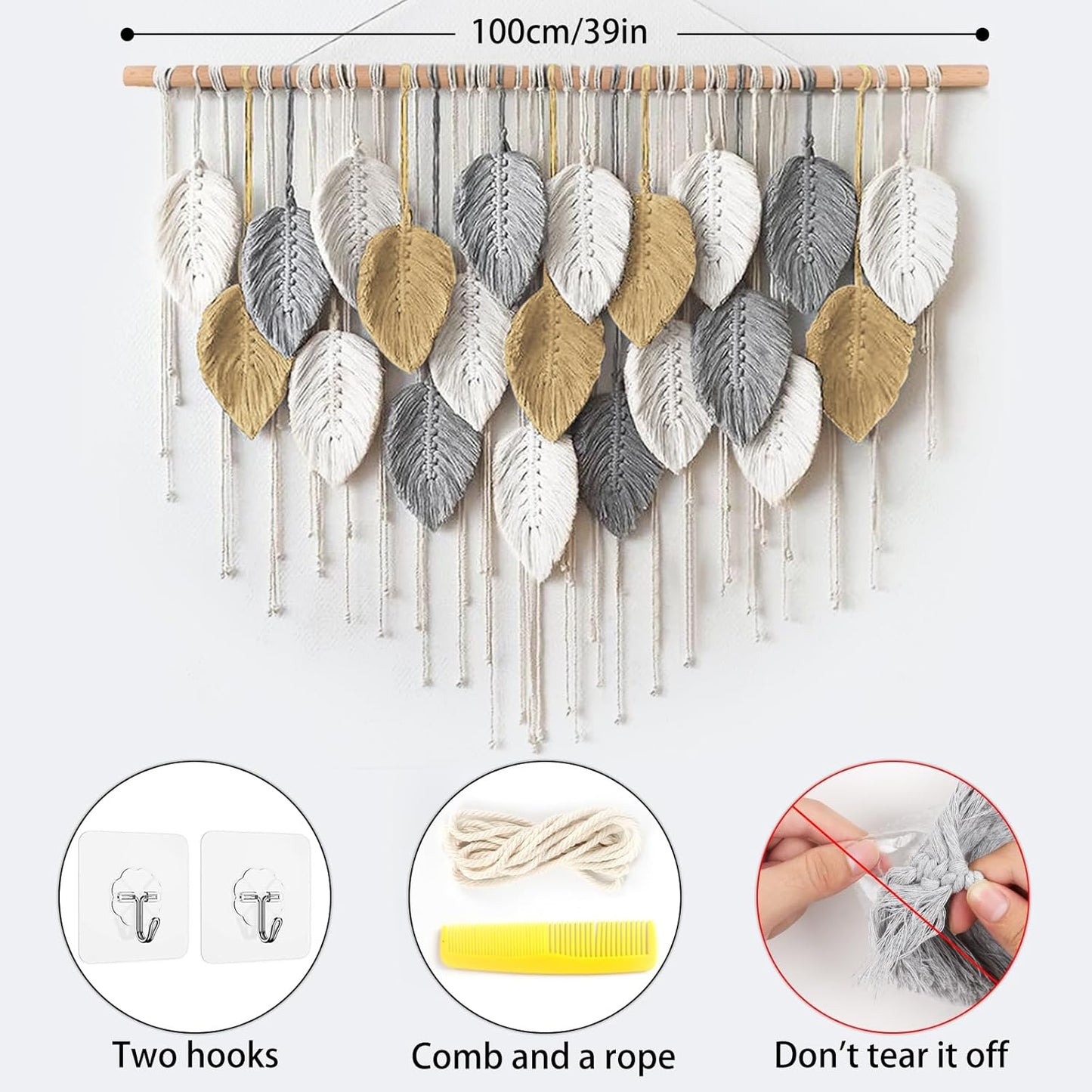 LOMOHOO Macrame Wall Hanging,Boho Home Decor,Bohemian Woven Decoration for Bedroom Living Room Apartment Dorm Gallery Perfect Handmade Gift Ideas 39" W x 30.7" L