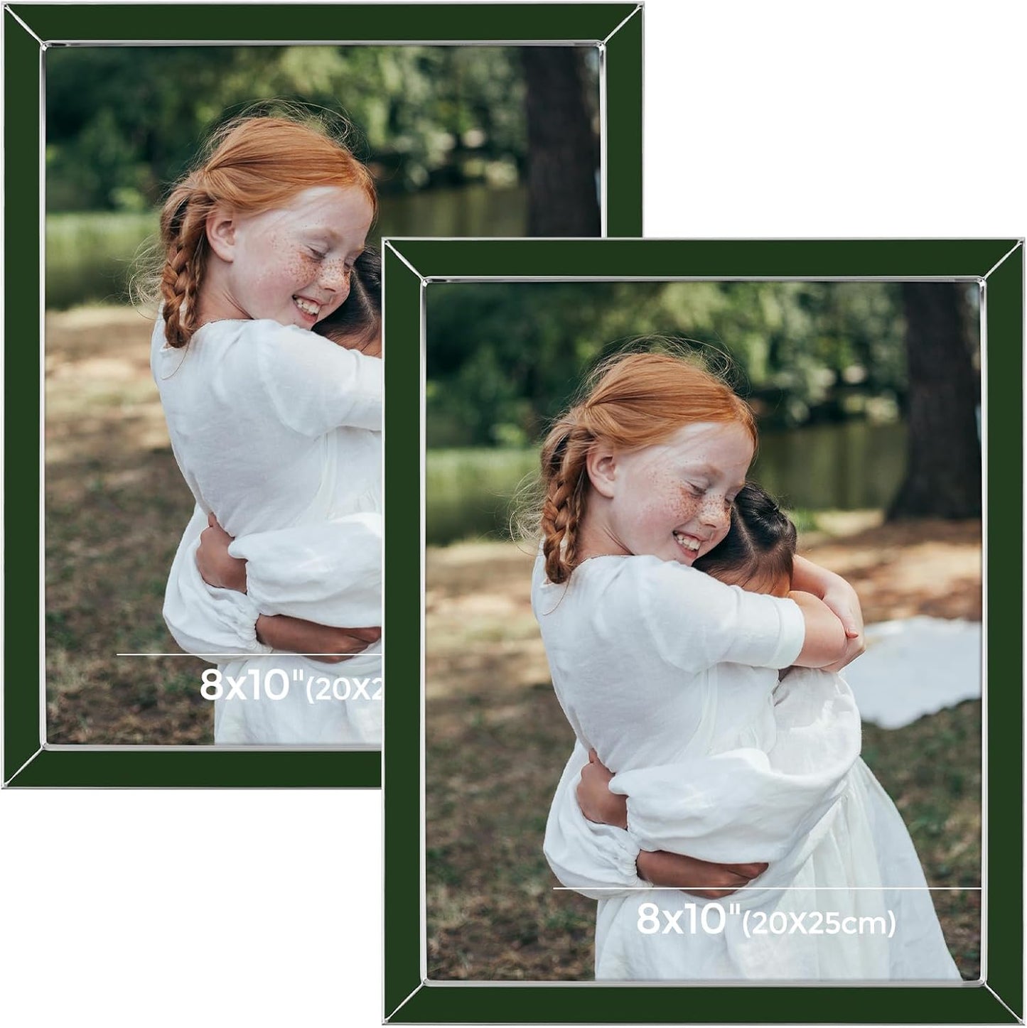 Frametory Enamel Picture Frame - 8x10 Silver Metal Edge Green Enamel Picture Frame With Easel and Velvet Back for Tabletop Display, Bookshelf, 8x10 Wall Decor, Photo Frames, Picture Display-2 Set