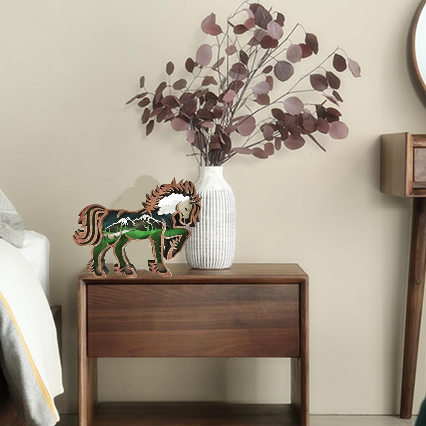 Forest Animal Desk Art Decor Wooden Farmhouse Table Decoration, Cabin Decor, Nursery Decor Mountain Decor for Bedroom Living Room (Horse)