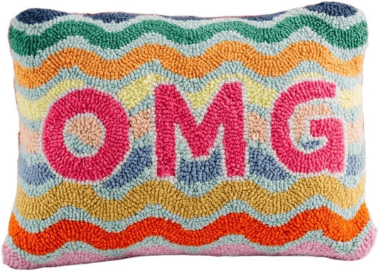 FURBISH Hook Decorative Throw Pillow - OMG - 12"x16" - Small Embroidered Designer Pillow for Living Room, Couch, Sofa, Chair & Bed - Eclectic Home Decor