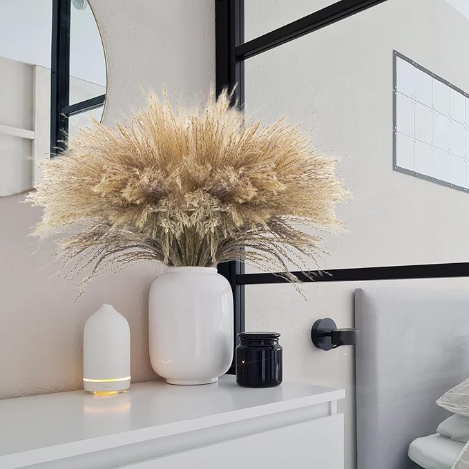 Uieke 500Pcs Natural Dried Pampas Grass Plume 17inch Tall Dried Flowers Bulk Reed Dried Plants for Wedding Flower Arrangements Farmhouse Wreath Door Centerpiece Home Décor Brown