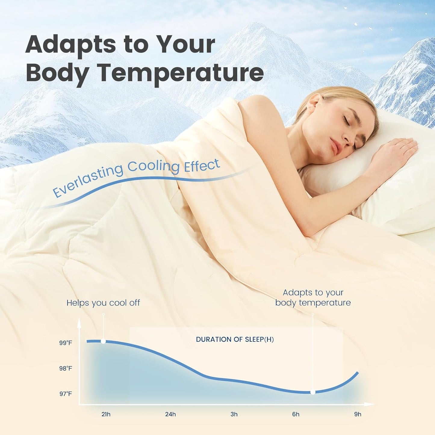 Cozy Bliss Viscose Cooling Comforter Twin Size, Reversible Cooling Blanket for Hot Sleepers and Night Sweats, Q-Max 0.4 Breathable Summer Comforter Quilt, Lightweight Soft Silky Smooth, Ivory White