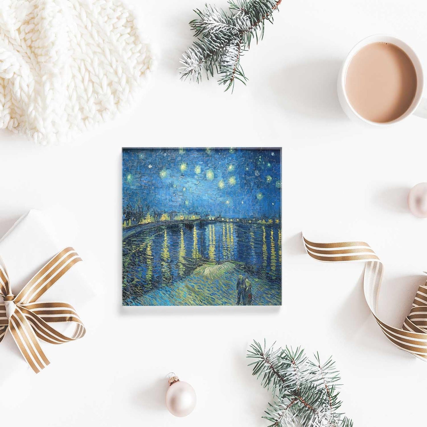 Clear Acrylic Decor Night View of The Rhone River Valentine's Day Present - Housewarming Presents - Presents for Mom,Sisters and Friends Positive Wall Plaque 4'' x 4''