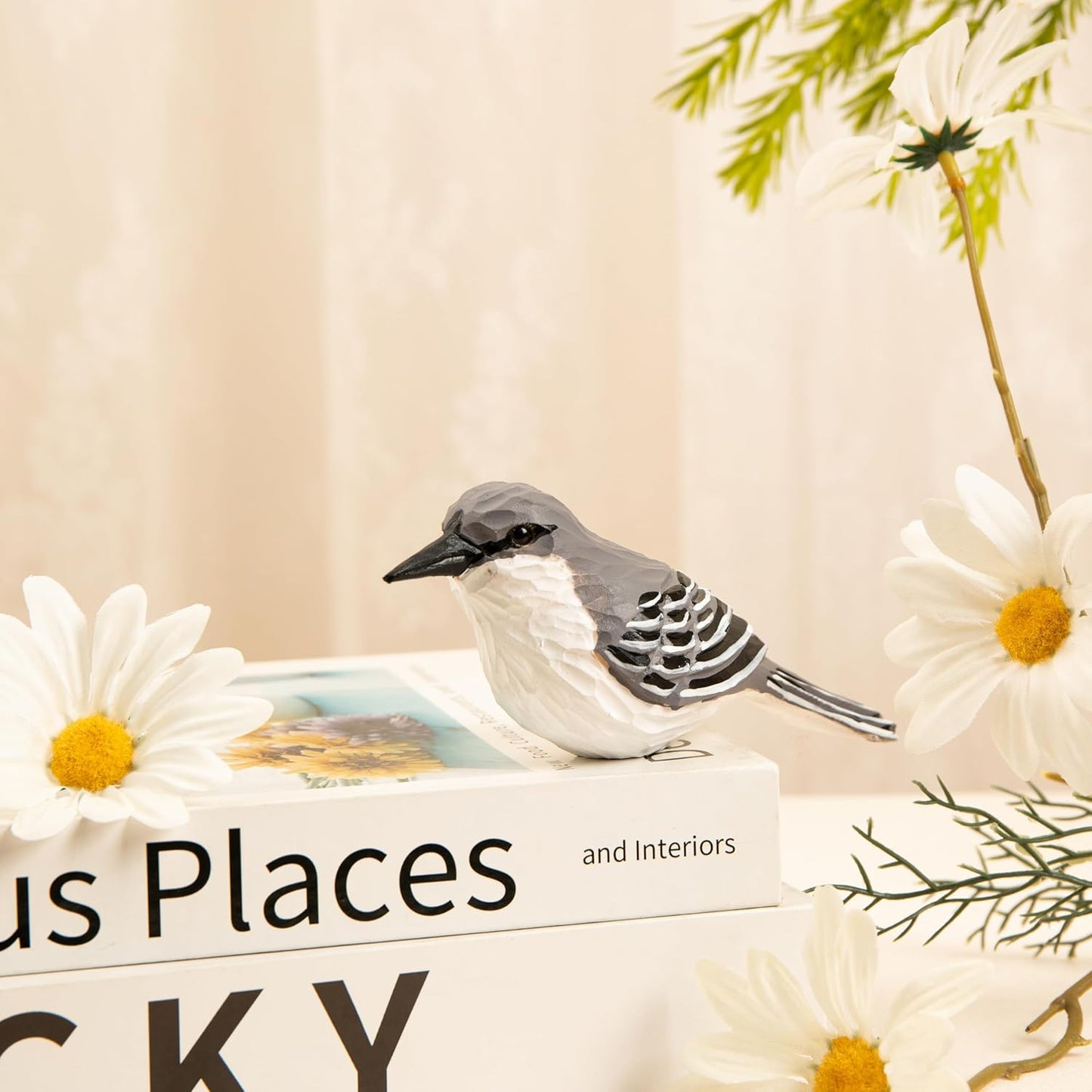 Handcrafted Wooden Mockingbird Figurine – Small Christmas Collectible Bird Decor for Shelf or Desk – Eco-Friendly Gift for Bird Lovers & Collectors