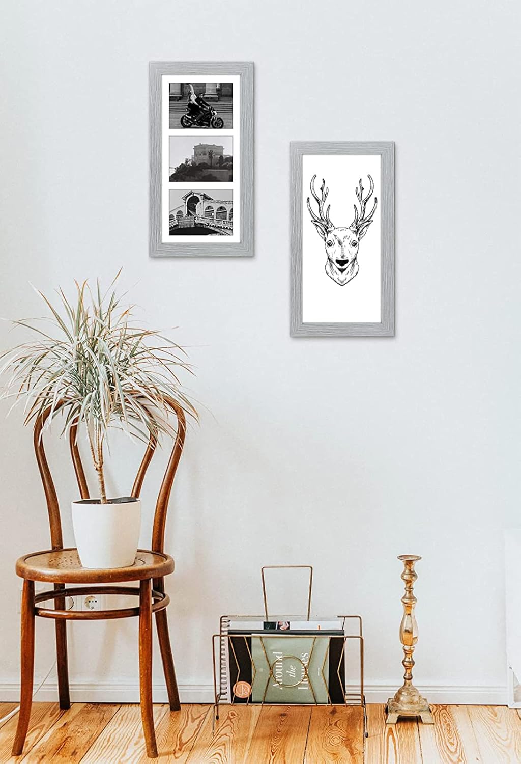 Golden State Art, 7x14 Grey Photo Wood Collage Frame with Mat Displays Three 4"x6" Pictures, Solid Wood with Real Glass Multiple Collage Frame