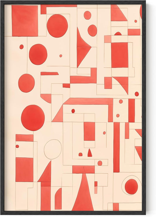 HAUS AND HUES Colorful Abstract Wall Art - Minimalist Retro Picture for Living Room Decor, Red and Pink Modern Wall Art Painting (Red Geometric, Unframed, 24x36)