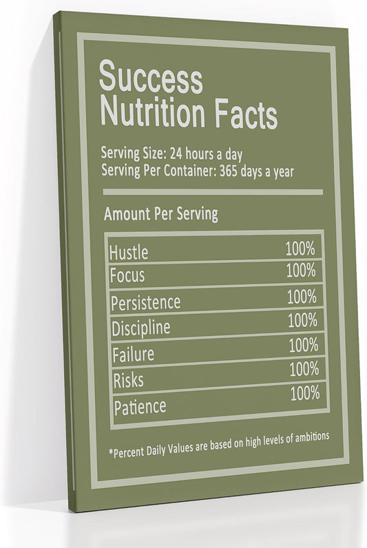 Inspirational Canvas Wall Art Nutrition Facts Motivational Entrepreneur Quotes Picture Print Positive Poster Painting Wall Decor Artwork for Home Bedroom Office Stretched and Framed [12''Wx18''H]
