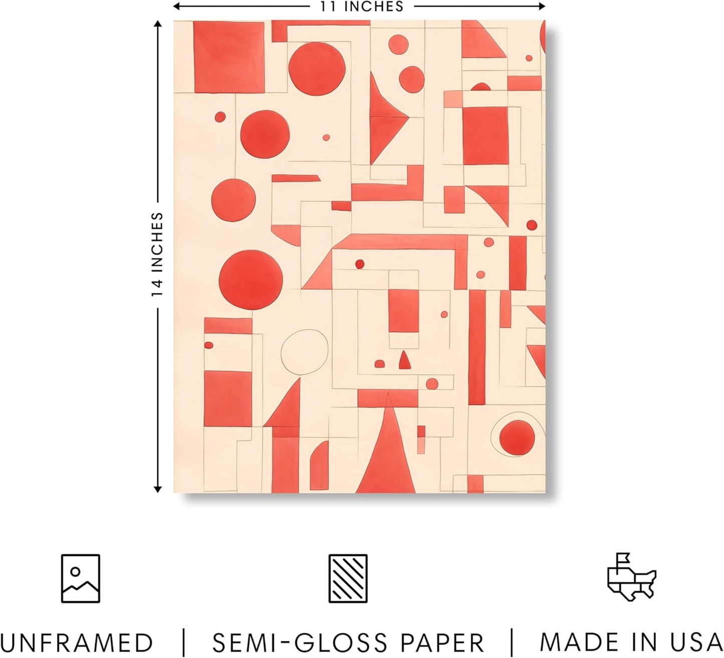 HAUS AND HUES Colorful Abstract Wall Art - Minimalist Retro Picture for Living Room Decor, Red and Pink Modern Wall Art Painting (Red Geometric, Unframed, 11x14)