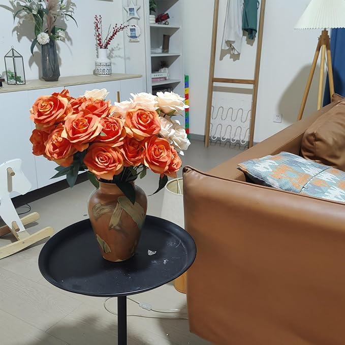 Terracotta Pottery - 8.8" Unique Decorative Vintage Vase, Green Glazed Earth Yellow Boho Neutral vase Home Decor, Wide Mouth Ceramic Farmhouse Flower Vases for Living Room, Kitchen Decor