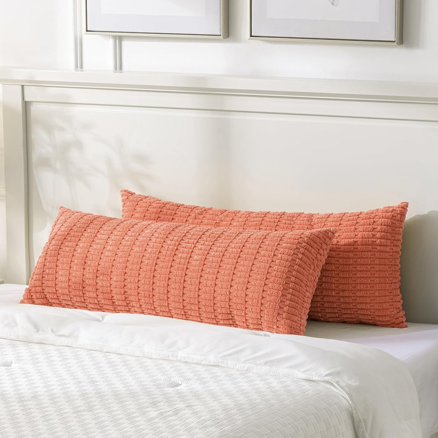 Fancy Homi Coral Long Body Lumbar Lumbar Decorative Throw Pillow Covers 14x36 Inch for Bed Couch Bedroom Bench, Soft Corduroy Rectangle Solid Pillow Case, Rustic Farmhouse Boho Room Decor