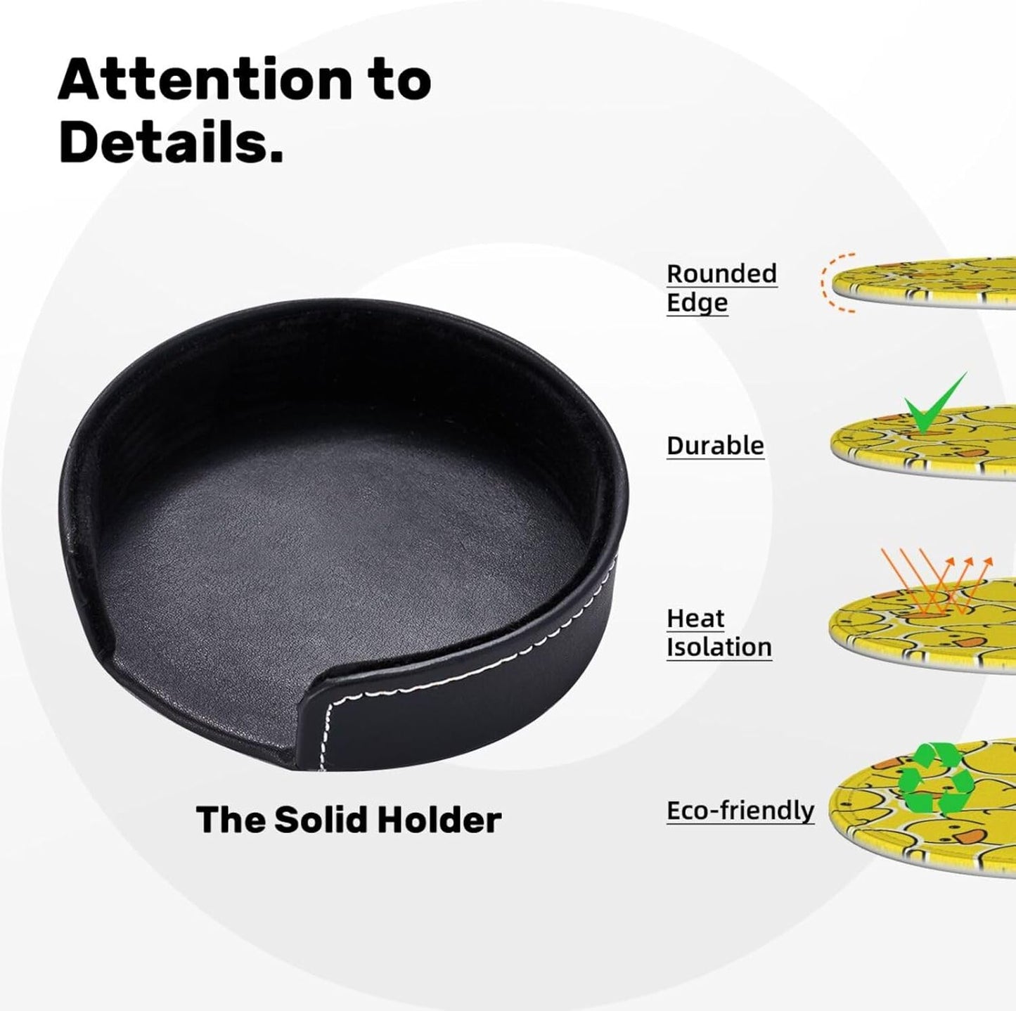 Drink Coasters with Holder Stand Set of 6 Yellow Ducks Pattern Drawing Pu Leather Absorbent Coasters with Cork Base Table Round Coaster for Housewarming Apartment Kitchen Bar Decor