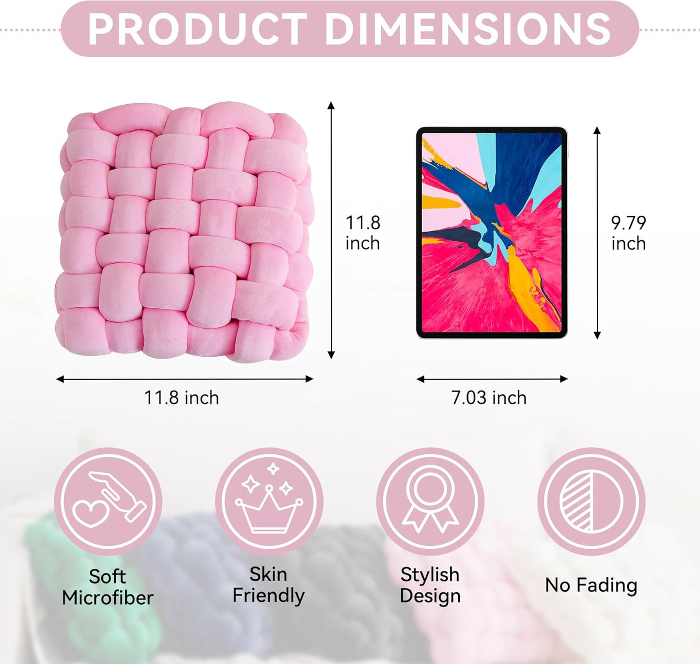 JELLYMONI Pink Square Knot Throw Pillow, Small Size Home Decorative Pillow, Decorative Ins Throw Pillow, Soft Velvet Knotted Decor for Room and Couch (S- 11.8"×11.8"×3.5", Pink)