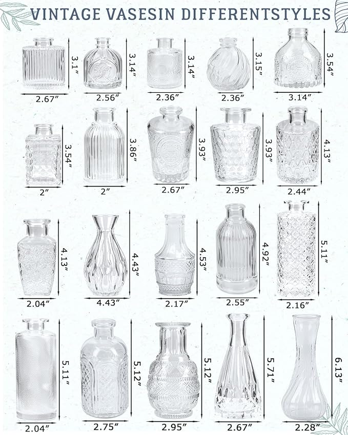 Yirilan Bud Vases Set of 20 PCS, Flower Vases for Table Centerpieces, Mini Vases for Single Stem Flowers, Glass Vases for Centerpieces, Wedding & Home Decor, Clear