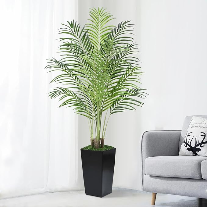 5ft Artificial Palm Tree with Black Planter-Tall Artificial Indoor Plants, Fake Tropical Palm Tree, Faux Silk Plants for Home Office Living Room Bedroom Modern Decor