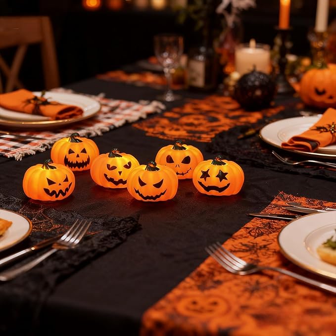 Wondise 6Pack Halloween Pumpkin Tea Lights with Remote and Timer, Battery Operated LED Orange Jack-O-Lantern Candles for Halloween Decor, Flameless Candles for Pumpkin Decorations