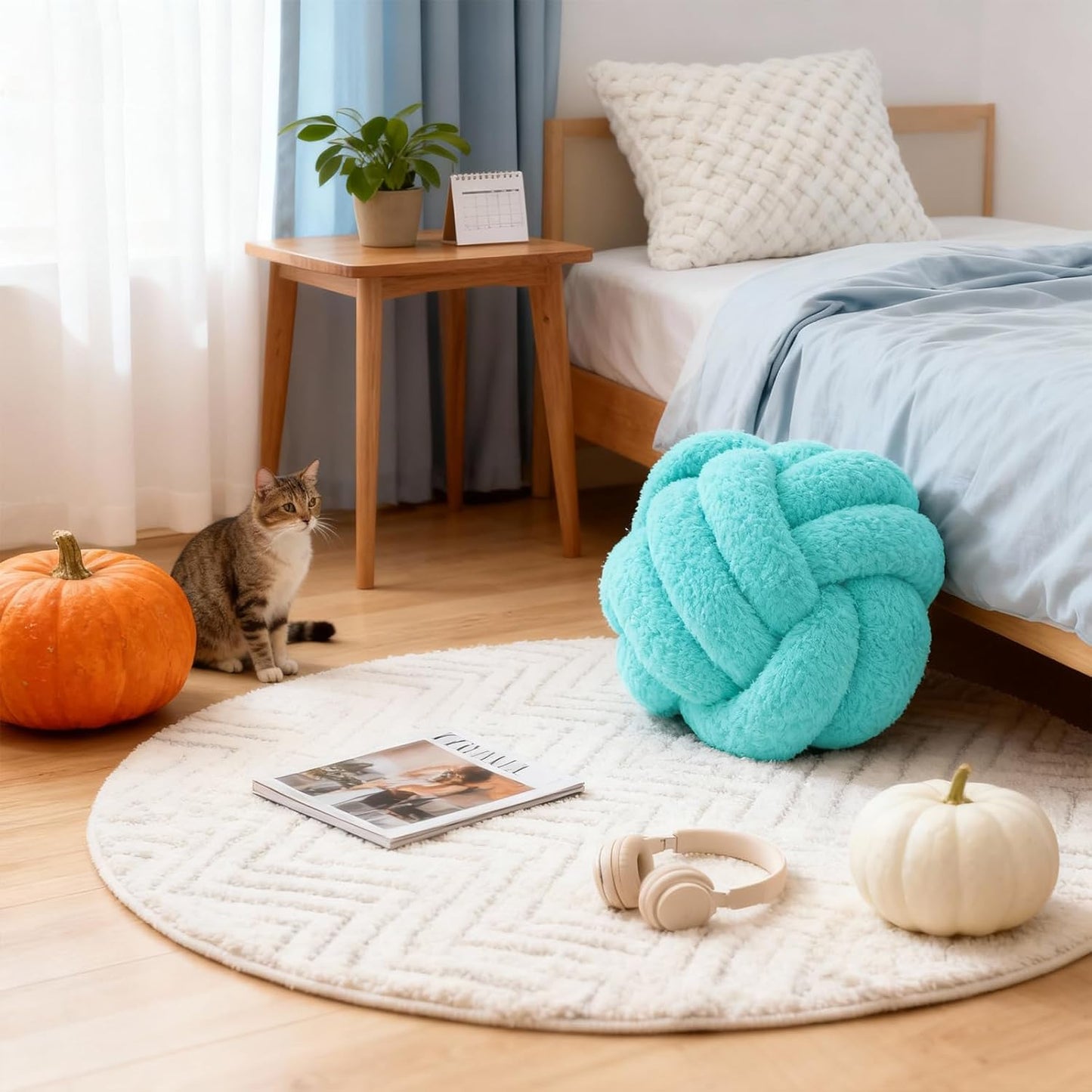 Knot Pillow Ball Plush - Decorative Throw Pillows for Bed Relieve Stress, Round Knot Cushion for Sofa Decor Pet Toy, Teal 12 inch