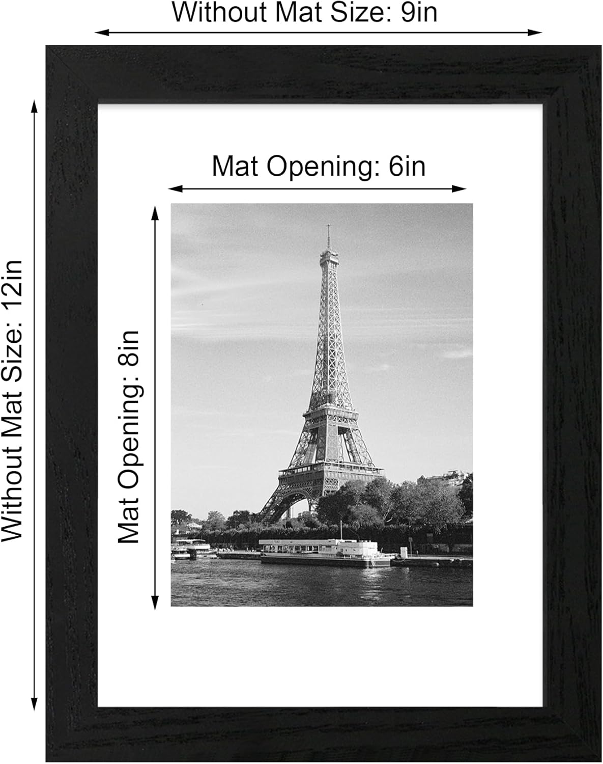 iRahmen 9x12 Picture Frame Set of 4 with Tempered Glass, Black Frames Display 6x8 Picture with Mat or 9 x 12 Without Mat, Wood Photo Frames for Tabletop Display and Wall Mounting