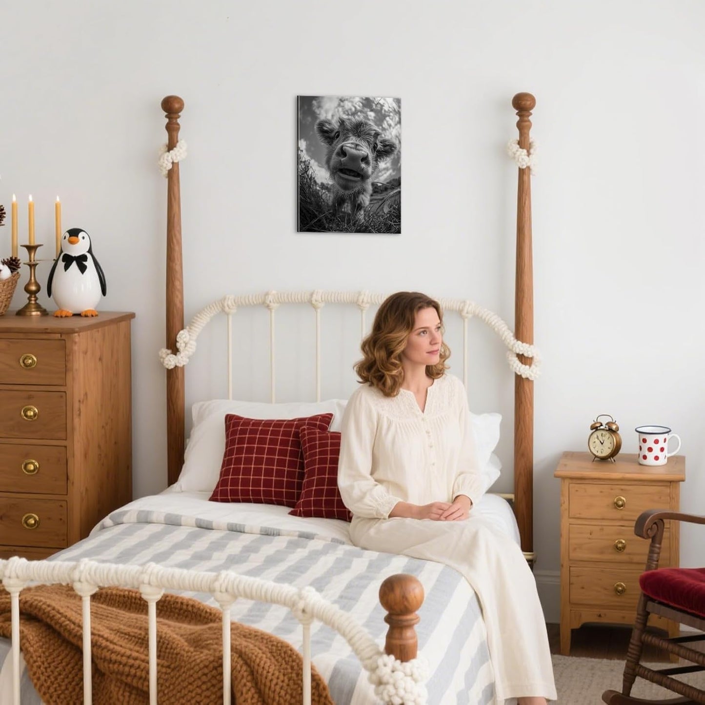 Highland Cow Wall Art Framed - Lightweight Highland Cow Canvas Print with Wooden Frame, Modern Farmhouse Decor 12x15.7 Inch - Animal Posters Farmhouse Pictures Wall Decor Canvas Art