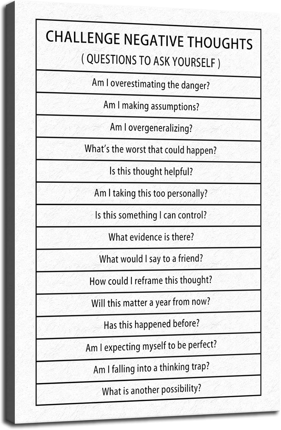 Inspirational Canvas Wall Art Challenge Negative Thoughts Picture Inspiring Poster Print Artwork Motivational Positive Quote Painting Office Classroom Modern Home Wall Decor Framed[12''W X 18''H]