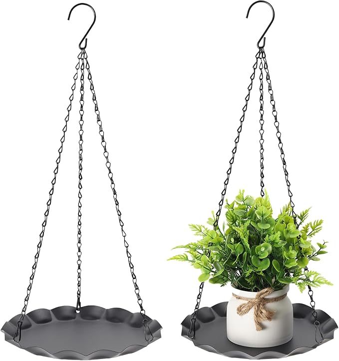 Hanging Planter for Indoor Outdoor, Plant Hanger, Hanging Plant Holder, Plant Pot Shelf Basket for Window Wall Ceiling Garden with Chains and Hooks, 2Pcs (Wavy Round)