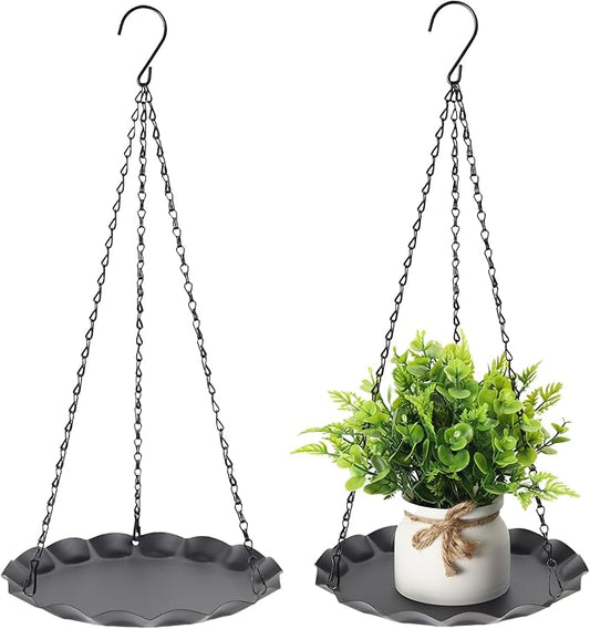 Hanging Planter for Indoor Outdoor, Plant Hanger, Hanging Plant Holder, Plant Pot Shelf Basket for Window Wall Ceiling Garden with Chains and Hooks, 2Pcs (Wavy Round)