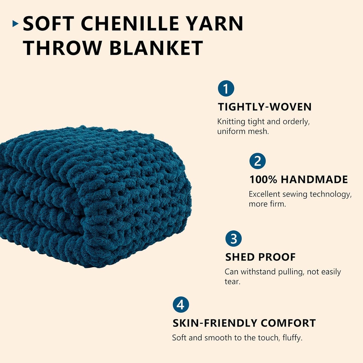 L'AGRATY Chunky Knit Blanket Throw: 72''x84'' Chenille Chunky Knitted Throw Blankets for Bed Couch - Handmade Thick Big Cable Knit Blanket - Large Crochet Rope Blankets for Home Decor(Blue)