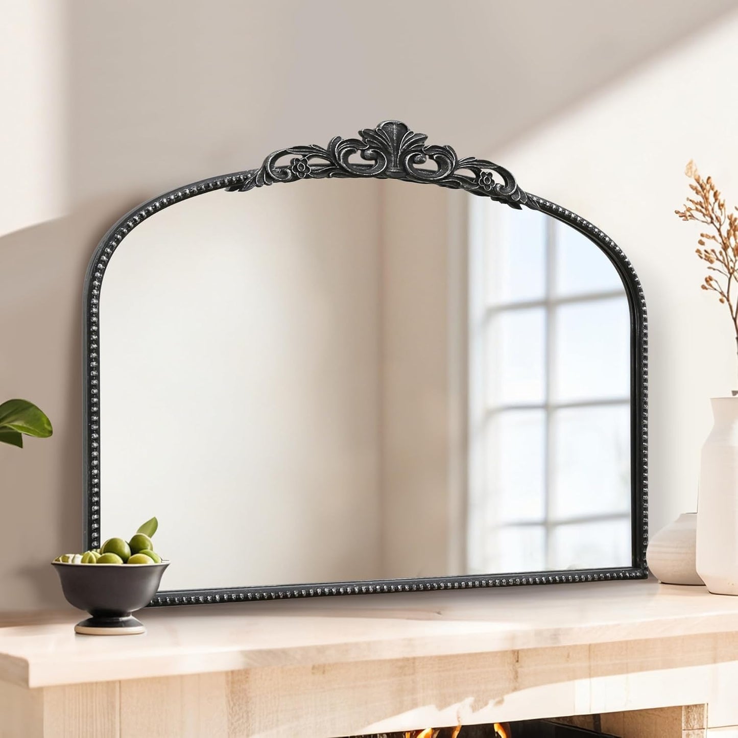 Micasso Vintage Wall Black Mirror: 24" x 32" French Baroque Antique Mirror - Traditional Ornate Decorative Arched Mirrors for Wall/Bathroom/Entryway/Fireplace/Hallway - Home Decor for Living Room