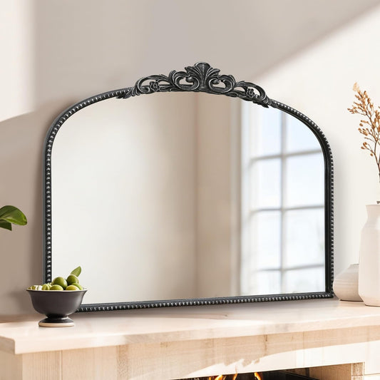 Micasso Vintage Wall Black Mirror: 24" x 32" French Baroque Antique Mirror - Traditional Ornate Decorative Arched Mirrors for Wall/Bathroom/Entryway/Fireplace/Hallway - Home Decor for Living Room
