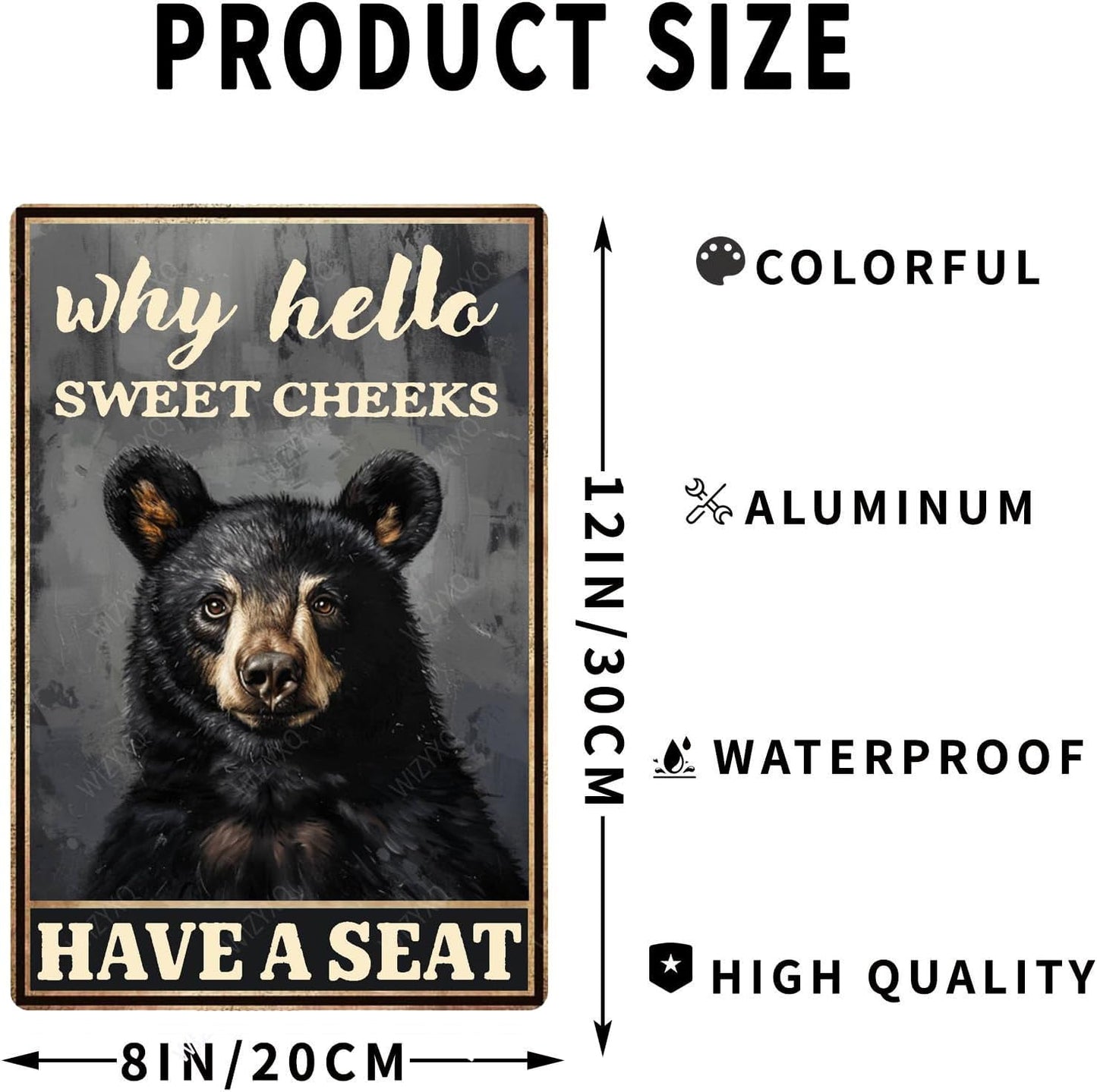 Metal Signs Why Hello Sweet Cheeks Have A Seat Black Bear Vintage Tin Sign for Home Office Kitchen Bar Cafe Garden Wall Decor 12x8 Inch