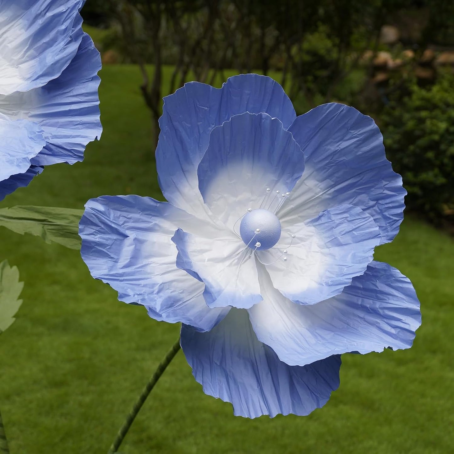 Giant Flowers for Decoration,Large Paper Flowers with Standing Stems and Base,3 pcs Artificial Flowers for Home Decor, Wedding Decorate, Photography Props, Party Banquet (Light Blue)