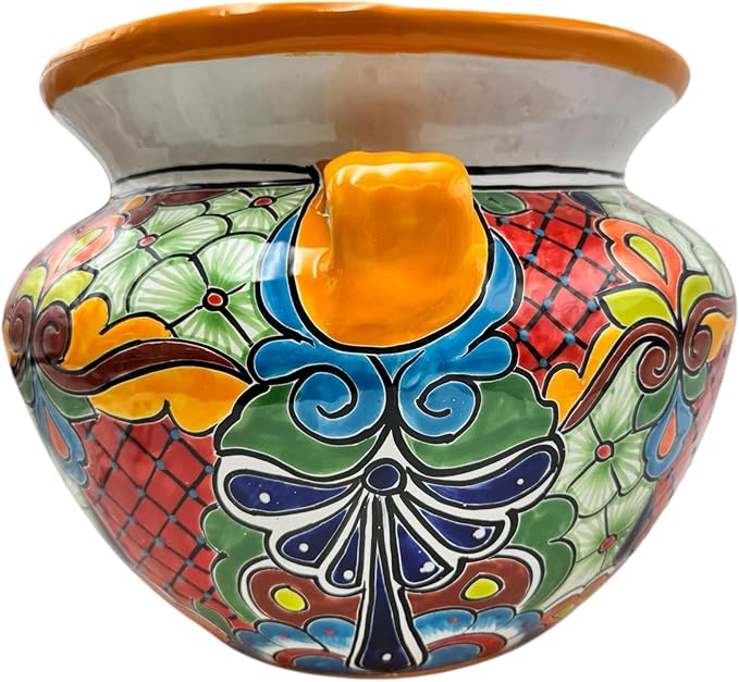 Talavera Michoacana Planter XL Pot Folk Art Multicolor Mexican Pottery Home Decor Hand Painted Garden Indoor Handmade Outdoor 18.5" (Yellow Multicolor)