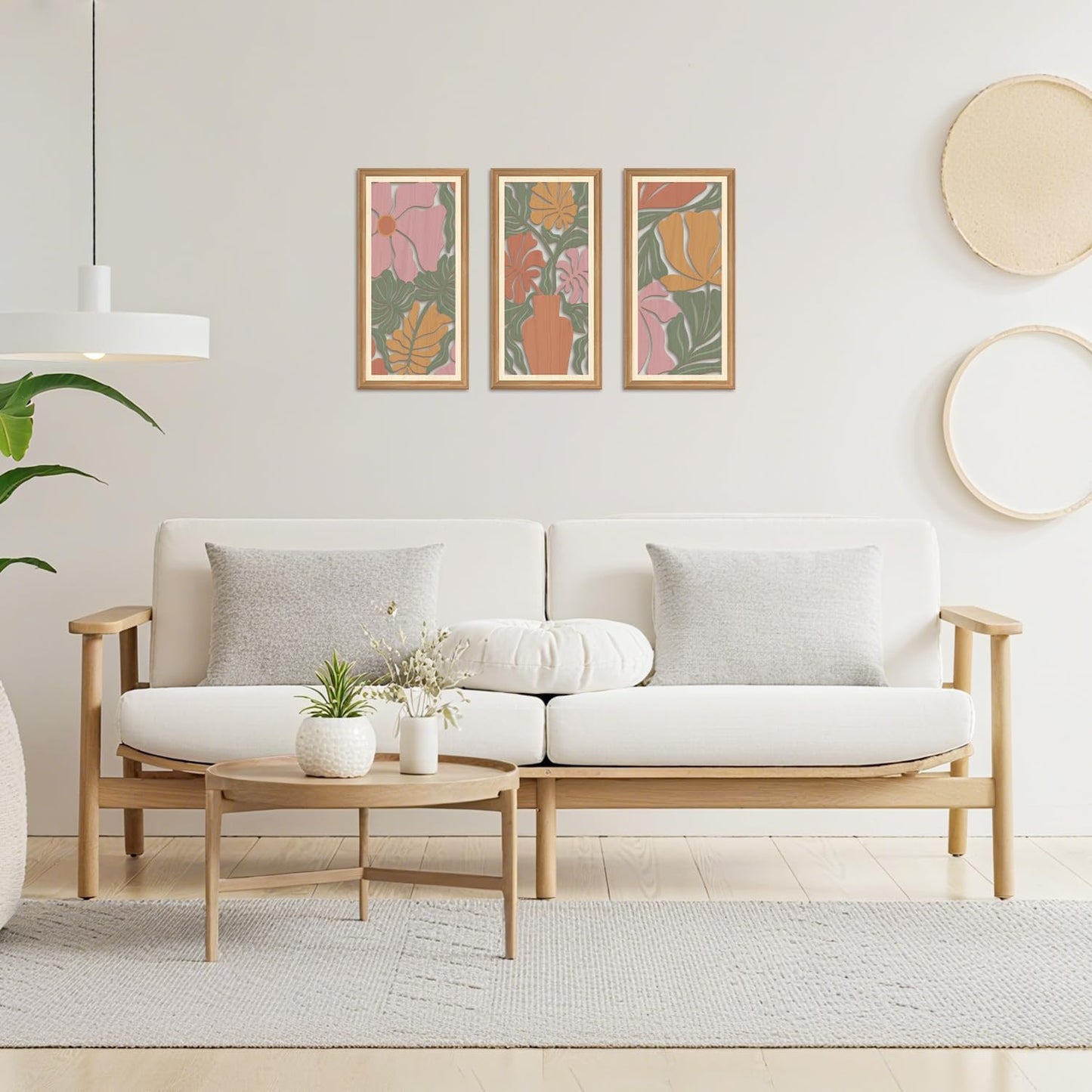 IARTTOP 3 Pcs Boho Flower Market Wall Decor Floral Botanical Modern Wood Wall Art Bohemian Floral Hanging Decor Abstract Minimalist Wooden Art for Living Room Bedroom Office 7.9 x15.8 Inch