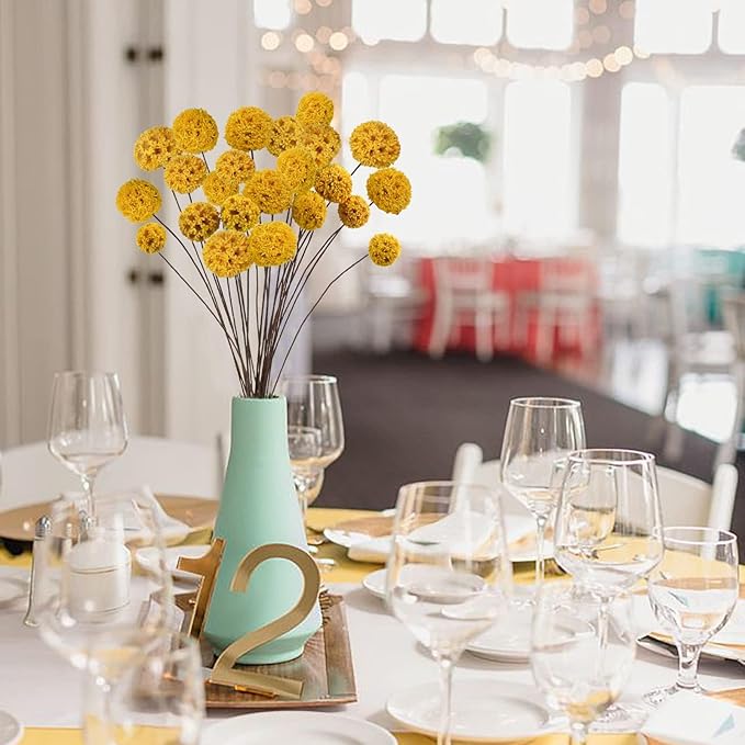 24 PCS Dried Craspedia Billy Balls Flowers, 18” Natural Dried Flowers Bouquet for Vase Floral Arrangements Wedding Table Centerpieces Party DIY Home Decor (Yellow)