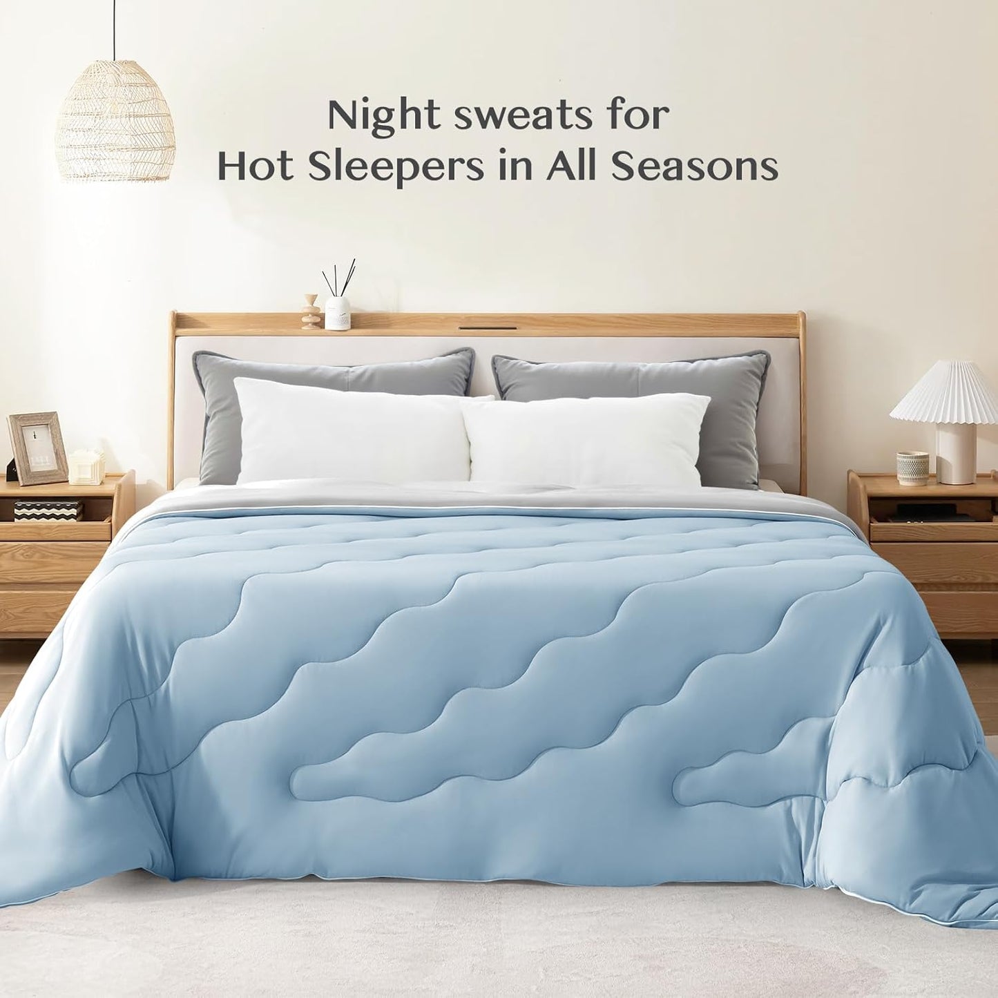 EASELAND All Season Cooling Comforter Twin, Cold Touch Fabric Absorbs Body Heat, 300GSM Super Soft, Cooling Blanket for Night Sweats Hot Sleeper (Blue-All Season, Twin(68"X90"))