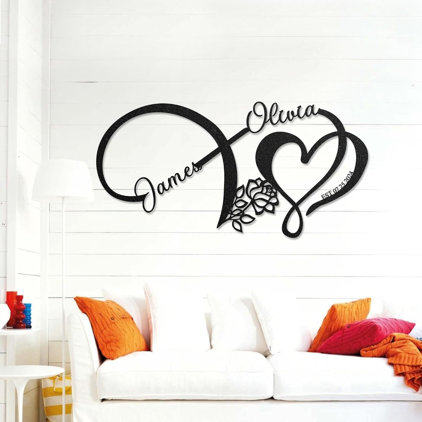 LULLBABYMALL Personalized Love Metal Sign - Customized Names and Date Wall Art, Infinity Metal Signs for New Home, Wedding, Couple, Christmas