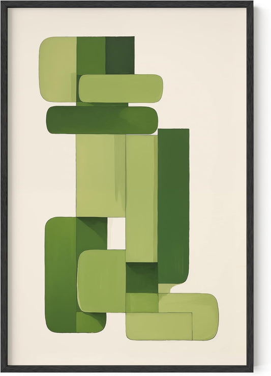 HAUS AND HUES Modern Abstract Wall Art - Blue and Green Living Room Art, Modern Artwork for Walls, Minimalist Picture for Living Room(Green Geometric, Black Frame, 24x36)